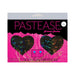Black shattered disco ball heart-shaped pasties with gold chains on bright pink Pastease packaging.