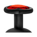 Close-up of black silicone plug base with red heart-shaped gem inset, smooth finish and tapered neck design.