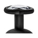 Close-up of black silicone plug base with heart shape and clear white gem embedded on top.