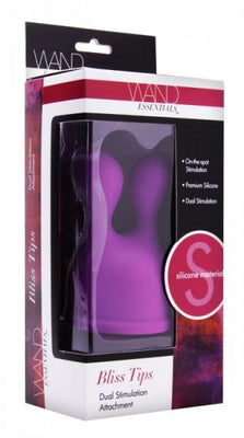 Purple dual-tip silicone wand attachment in clear display box with black, white, and red packaging.