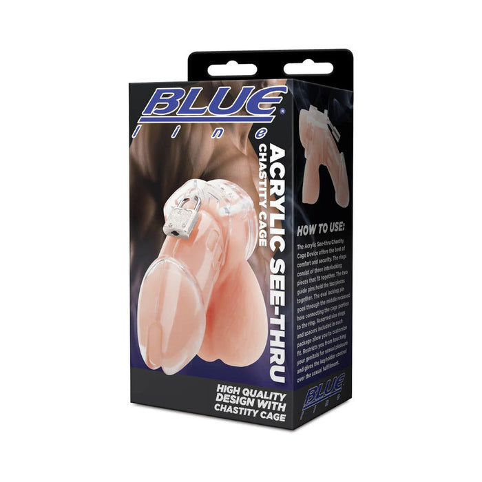 Blue Line Acrylic See-thru Chastity Cage - Clear - SexToy.com