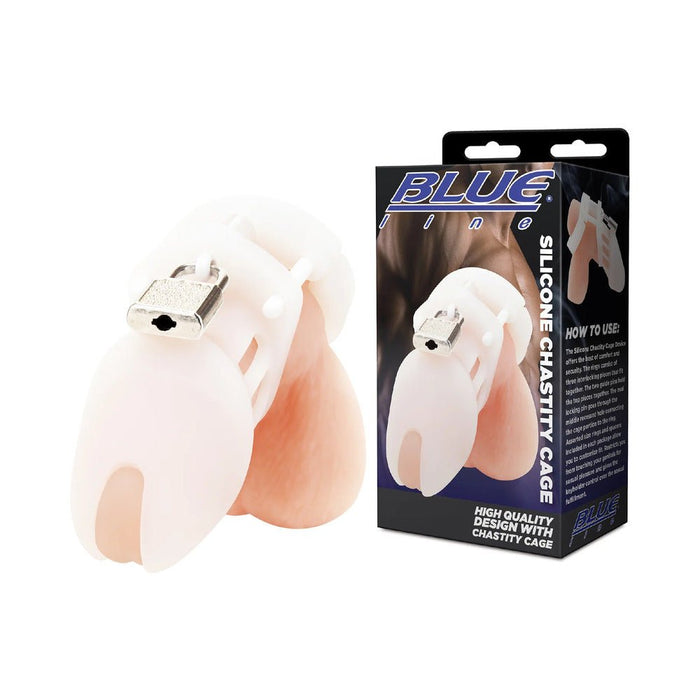 Blue Line Silicone Chastity Cage - White - SexToy.com