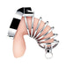 Silver urethral play cage with ergonomic curved design and attached urethral sound on a flesh-colored model.