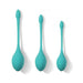 Bluebell Floral set of three blue silicone Kegel exercise weights in varying sizes with long tail design for easy removal.