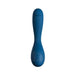 Blue silicone app-controlled G-spot vibrator with curved shape and heart-shaped control panel.