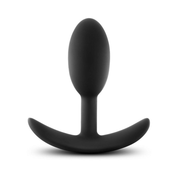Black slim silicone anal plug with curved base for comfortable, secure wear and smooth, body-safe finish.