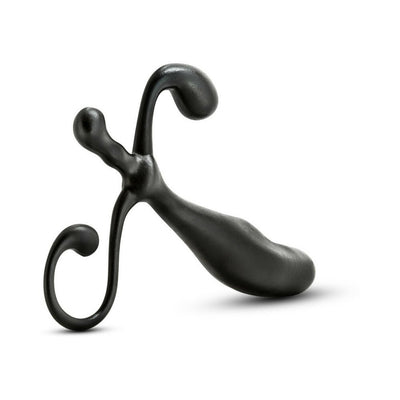 Black ergonomic prostate stimulator with curved design and multiple rounded tips for targeted pleasure.