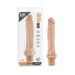 Beige 9.75 inch realistic textured vibrator with adjustable vibrations shown in and out of packaging