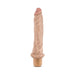 Beige realistic textured vibrator with adjustable twist dial base standing upright on white background
