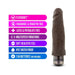 Chocolate-colored realistic vibrator with multi-speed settings and waterproof design, shown with key feature icons.