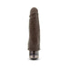 Chocolate-colored realistic vibrator with textured shaft and twist-dial base on white background.