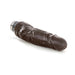 Chocolate-colored realistic vibrator with textured veined shaft and twist-dial base on white background.