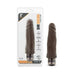 Chocolate-colored realistic vibrator with multi-speed settings shown in packaging and separately.