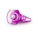 Translucent purple tapered anal plug with a flared base and central hole for accessory attachment.
