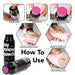 Instructional image showing how to use Blush Toy Renewal Powder with peel wrap, twist lid, sprinkle powder, spread evenly, and brush off excess steps.