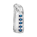 Clear textured male masturbator sleeve with five blue internal pleasure beads and ribbed tunnel design.