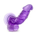 Purple realistic curved dildo with suction cup base for hands-free and harness play.