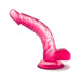 Purple curved realistic dildo with suction cup base for hands-free and harness play.