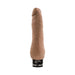 Realistic brown vibrator with textured surface and black base control on white background.
