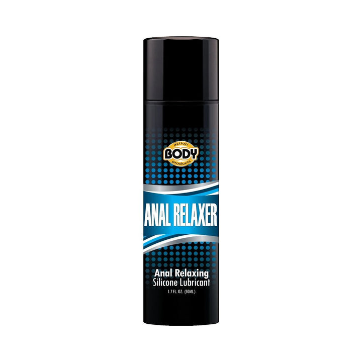Body Action Anal Relaxer silicone lubricant bottle 1.7 oz with blue and black label on white background
