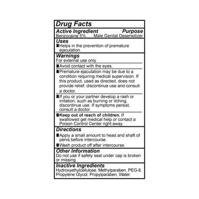 Drug facts label for Body Action Stayhard Lubricant showing active ingredient, uses, warnings, directions, and inactive ingredients.