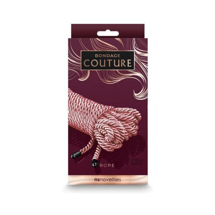 Rose gold Bondage Couture rope in elegant packaging with black-tipped ends by NS Novelties.