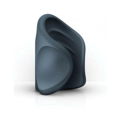 Sleek dark gray ergonomic vibrating handjob masturbator with open design and smooth contours for comfortable use.