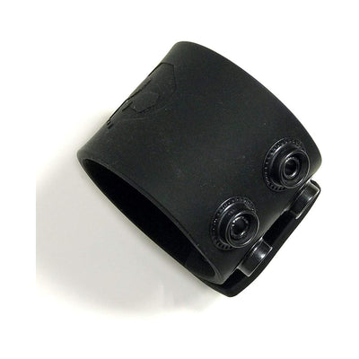 Black silicone ball stretcher with adjustable snap buttons for a customizable fit and comfortable wear.