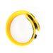 Yellow adjustable silicone cock strap with black snap closures on a white background.