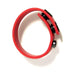 Red adjustable silicone strap with black snap buttons, designed for comfort and durability.