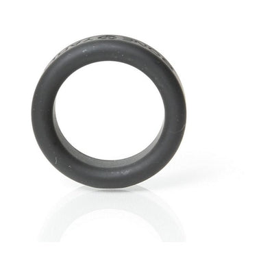 Black silicone ring with smooth finish, designed for comfort and durability, shown on white background with reflection.