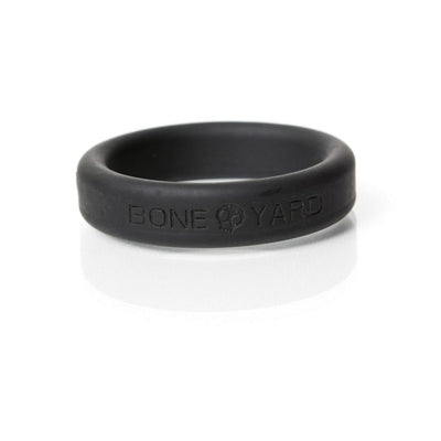 Black Boneyard 40mm silicone ring with embossed logo and smooth finish on white background