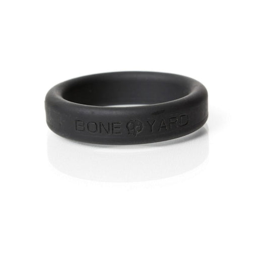 Black Boneyard 40mm silicone ring with embossed logo and smooth finish on white background