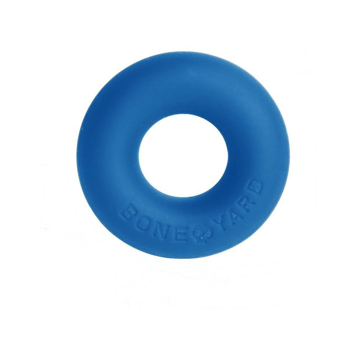 Blue silicone Boneyard Ultimate Ring with embossed logo on a white background.