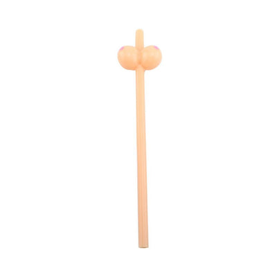 Flesh-colored novelty drinking straw with playful rounded shapes and pink accents, designed for adult party fun.