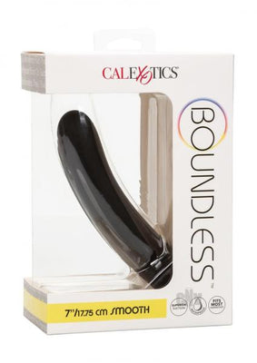 Boundless 7-inch smooth black probe with suction cup base in clear retail packaging by CalExotics.