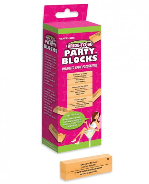 Bride to Be Party Blocks travel-size game box with playful dares for bachelorette and girls night parties.