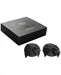 Black glitter burlesque pasties with satin bows next to a sleek black decorative box packaging.