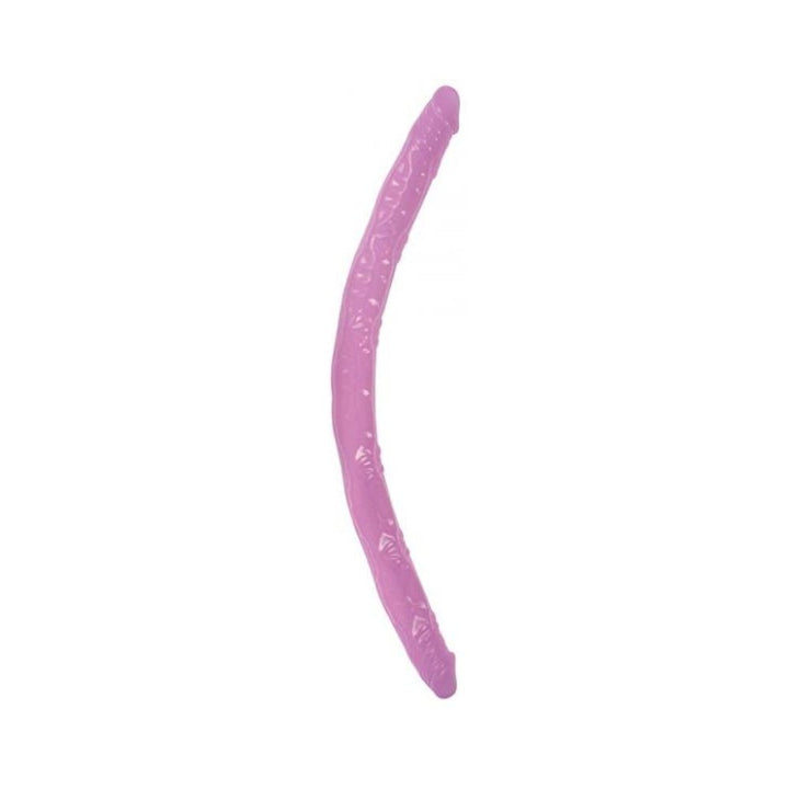 Flexible lavender double-ended adult toy with textured surface for versatile pleasure.