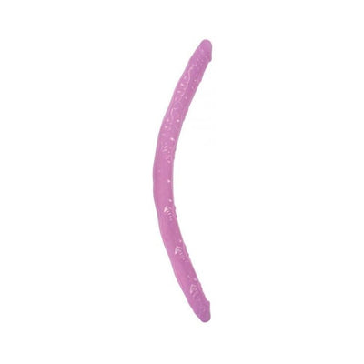 Flexible lavender double-ended adult toy with textured surface for versatile pleasure.