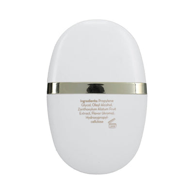 White oval bottle of Buzz Original Liquid Vibrator intimate arousal gel with gold band and ingredient list on back.