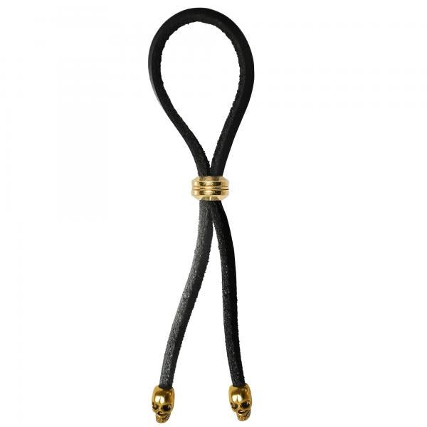 C-ring Lasso Gold Bead Slider W/ Gold Skull Tips Leather | SexToy.com
