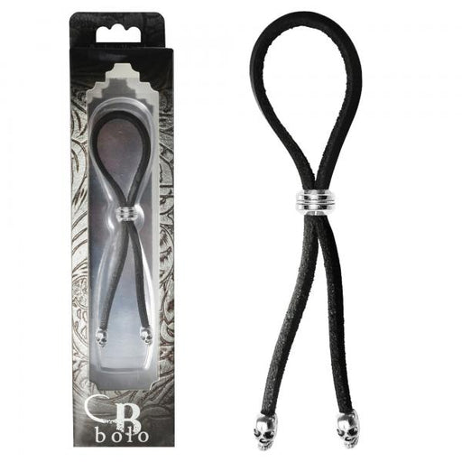 C-ring Lasso Silver Bead Slider W/ Silver Skull Tips Leather | SexToy.com