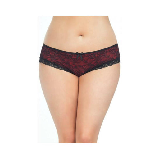 Cage Back Lace Panty Black Red 1X/2X - SexToy.com