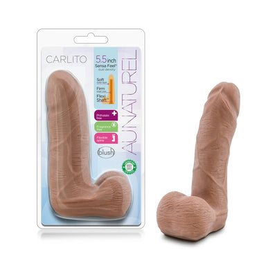 Realistic 5.5-inch Carlito dildo from Au Naturel Latin collection with detailed texture and flexible spine in skin tone.