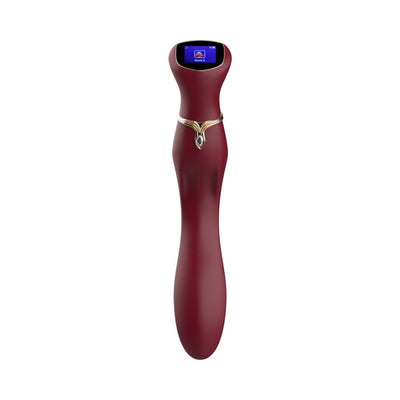 Sleek burgundy Chance G-spot vibrator with gold accent and interactive LED touch screen display.