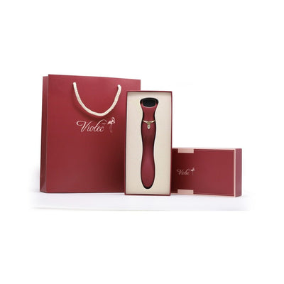 Red Chance G-spot vibrator with LED touch screen in elegant packaging and matching gift bag by Violec.