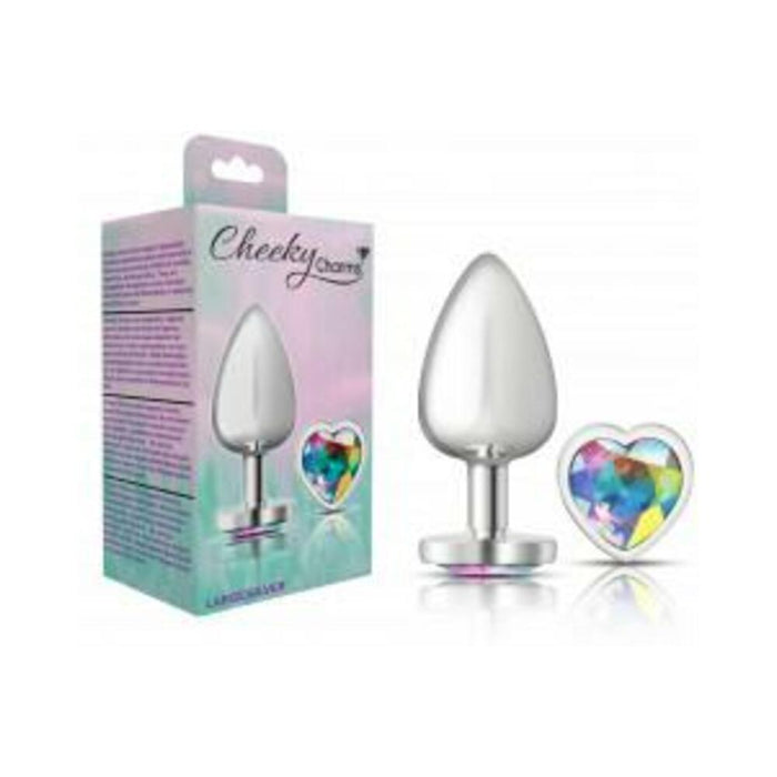 Cheeky Charms Heart Clear Iridescent Large Silver Plug - SexToy.com