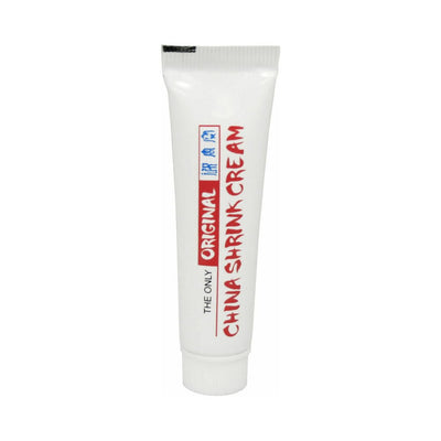 Tube of China Shrink Cream with white packaging and red and blue text on a plain white background.