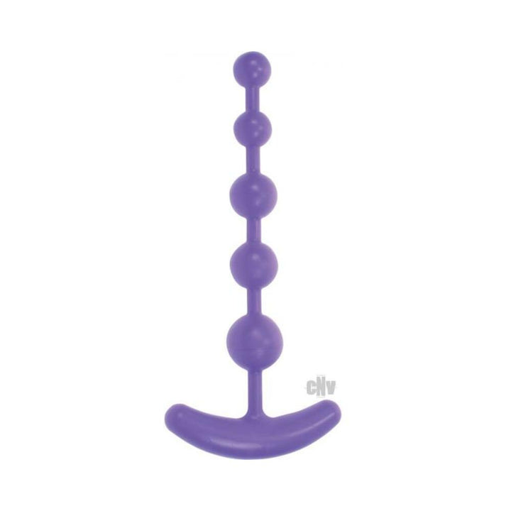 Purple classic anal beads with five graduated round beads and a curved handle for easy grip.